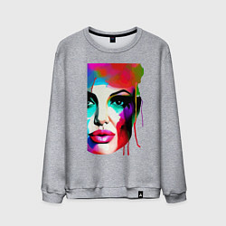 Свитшот хлопковый мужской Angelina Jolie - watercolor - sketch, цвет: меланж