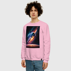 Свитшот хлопковый мужской Астронавт в космосе, цвет: светло-розовый — фото 2
