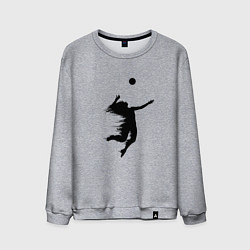 Свитшот хлопковый мужской Черный силуэт девушки волейболистки, цвет: меланж