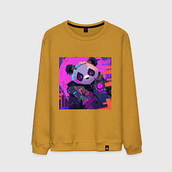 Свитшот хлопковый мужской Аниме панда в лучах неона, цвет: горчичный