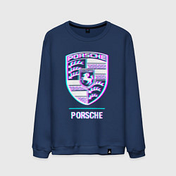 Свитшот хлопковый мужской Значок Porsche в стиле glitch, цвет: тёмно-синий
