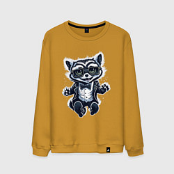 Свитшот хлопковый мужской Милый енотик в очках, цвет: горчичный