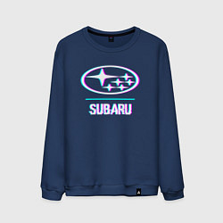 Свитшот хлопковый мужской Значок Subaru в стиле glitch, цвет: тёмно-синий