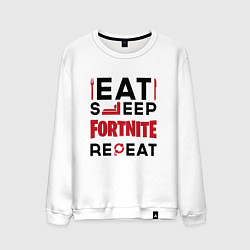 Свитшот хлопковый мужской Надпись: eat sleep Fortnite repeat, цвет: белый