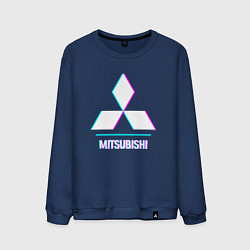 Свитшот хлопковый мужской Значок Mitsubishi в стиле glitch, цвет: тёмно-синий
