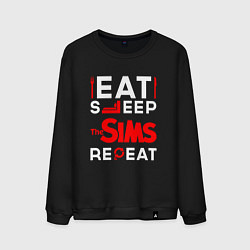 Свитшот хлопковый мужской Надпись eat sleep The Sims repeat, цвет: черный