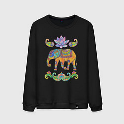 Свитшот хлопковый мужской Индийский слон батик, цвет: черный