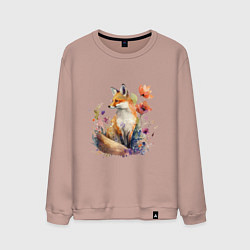 Свитшот хлопковый мужской Акварельная милая лиса, цвет: пыльно-розовый