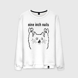 Свитшот хлопковый мужской Nine Inch Nails - rock cat, цвет: белый