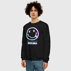 Свитшот хлопковый мужской Nirvana glitch rock, цвет: черный — фото 2