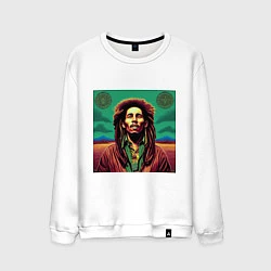 Свитшот хлопковый мужской Digital Art Bob Marley in the field, цвет: белый