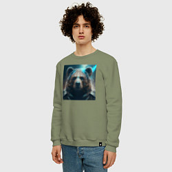 Свитшот хлопковый мужской Медведь в стиле футуризм - нейросеть, цвет: авокадо — фото 2