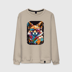 Свитшот хлопковый мужской Abstract Colorful Fox, цвет: миндальный