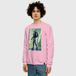Свитшот хлопковый мужской Skeleton - cyberpunk - metropolis, цвет: светло-розовый — фото 2