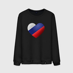 Свитшот хлопковый мужской Флаг России в сердце, цвет: черный