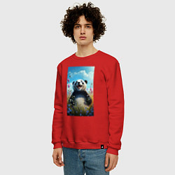 Свитшот хлопковый мужской Довольная панда на природе, цвет: красный — фото 2