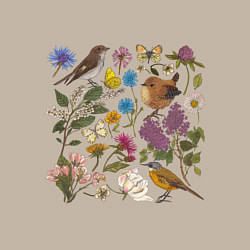 Свитшот хлопковый мужской Цветение и птички, цвет: миндальный — фото 2