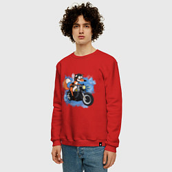 Свитшот хлопковый мужской Лис на мотоцикле, цвет: красный — фото 2