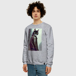 Свитшот хлопковый мужской Модный котяра - Лондон - нейросеть, цвет: меланж — фото 2
