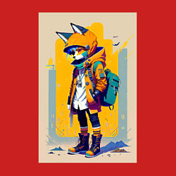 Свитшот хлопковый мужской Fox cub - urban style - neural network, цвет: красный — фото 2