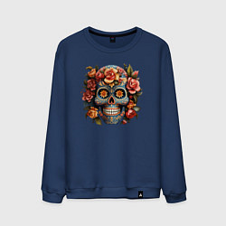 Свитшот хлопковый мужской Аттрактивный мексиканский череп, цвет: тёмно-синий