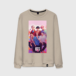 Свитшот хлопковый мужской BTS art anime style, цвет: миндальный