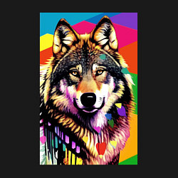 Свитшот хлопковый мужской Красочный волк - поп-арт - нейросеть, цвет: черный — фото 2
