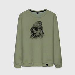 Свитшот хлопковый мужской Медведь в шапке, цвет: авокадо