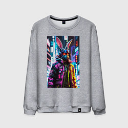 Свитшот хлопковый мужской Cool hare - cyberpunk - metropolis, цвет: меланж