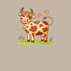 Свитшот хлопковый мужской Корова на лугу, цвет: миндальный — фото 2