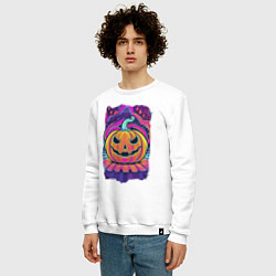 Свитшот хлопковый мужской Тыква Хэллоуин, цвет: белый — фото 2