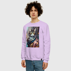 Свитшот хлопковый мужской Городской котяра - модник, цвет: лаванда — фото 2