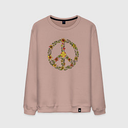 Свитшот хлопковый мужской Пацифик знак хиппи цветы, цвет: пыльно-розовый