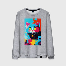 Мужской свитшот Изумлённый котёнок - поп-арт - нейросеть