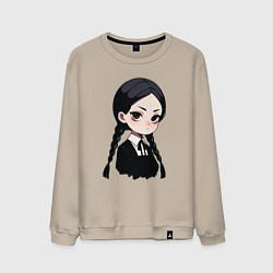 Свитшот хлопковый мужской Уэнсдей Аддамс в аниме стиле, цвет: миндальный