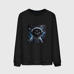 Свитшот хлопковый мужской Черный котик космонавт, цвет: черный