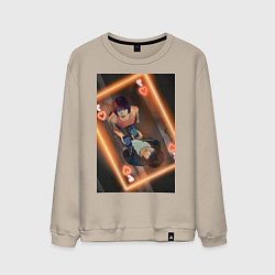 Свитшот хлопковый мужской Алиса в пограничье Арису с Усаги на карте, цвет: миндальный