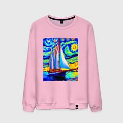 Свитшот хлопковый мужской Парусная яхта, цвет: светло-розовый