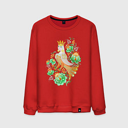 Свитшот хлопковый мужской Птица Сирин среди русского орнамента, цвет: красный