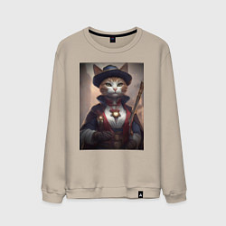 Свитшот хлопковый мужской Элегантная кошка самурай, цвет: миндальный