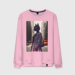 Свитшот хлопковый мужской Cat fashionista - New York - ai art, цвет: светло-розовый