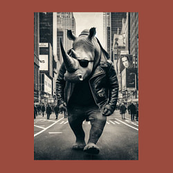 Свитшот хлопковый мужской Могучий носорог житель Нью-Йорка - нейросеть, цвет: кирпичный — фото 2