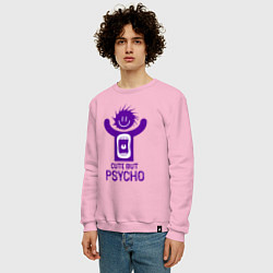 Свитшот хлопковый мужской Cute but psycho inscription, цвет: светло-розовый — фото 2