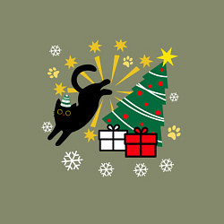 Свитшот хлопковый мужской Кот и елка, цвет: авокадо — фото 2