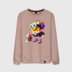 Свитшот хлопковый мужской Губка Боб и улитка Гэри - киберпанк, цвет: пыльно-розовый
