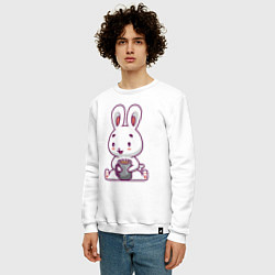 Свитшот хлопковый мужской Кролик с кружкой, цвет: белый — фото 2