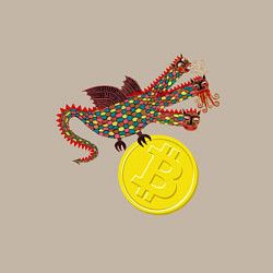 Свитшот хлопковый мужской Дракон с монетой Биткойна, цвет: миндальный — фото 2