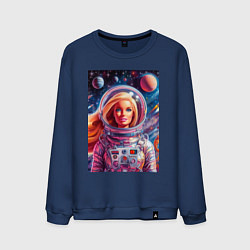 Свитшот хлопковый мужской Красавица Барби в космосе - нейросеть, цвет: тёмно-синий