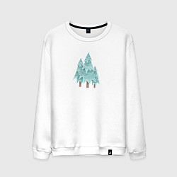 Свитшот хлопковый мужской Новогодние елки и лес, цвет: белый