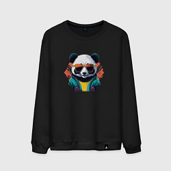 Свитшот хлопковый мужской Стильная панда в очках, цвет: черный